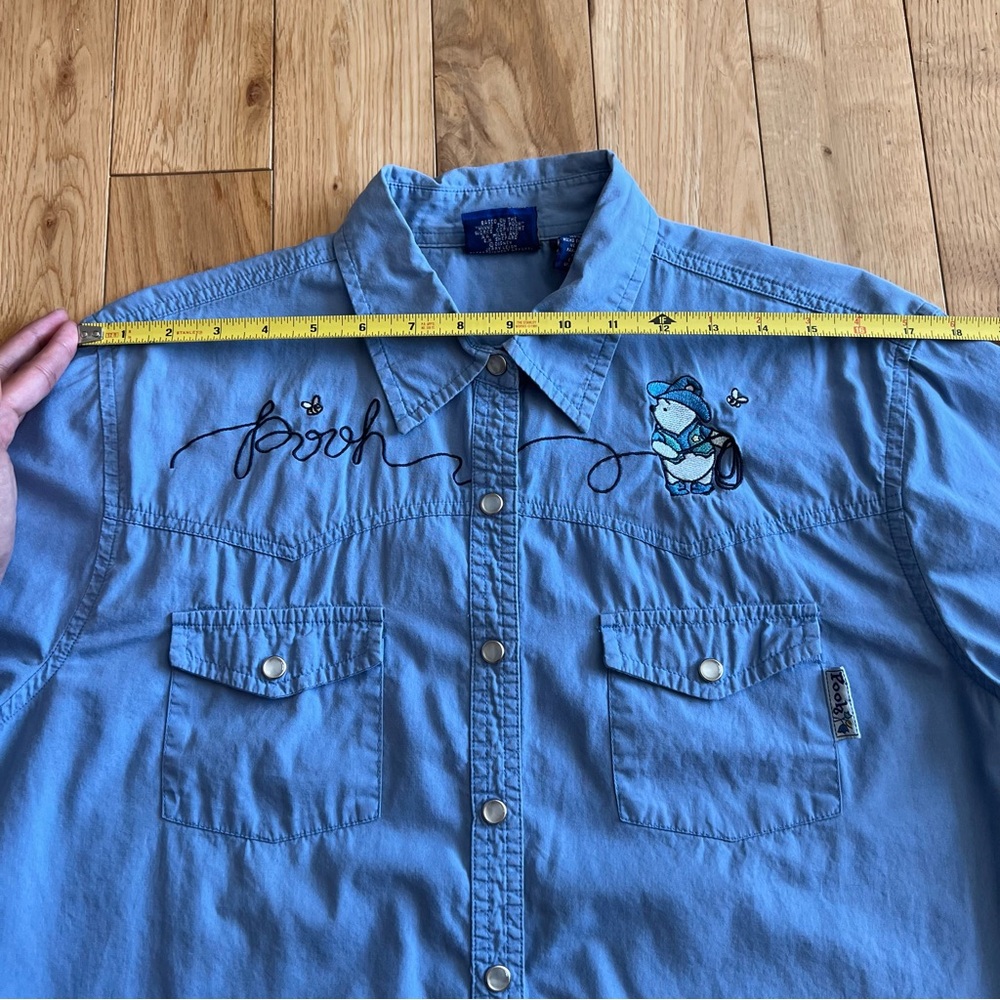 Vintage Winnie The Pooh Western Pearl Snap Button Blue Half Sleeve Shirt Large - Picture 5 of 8